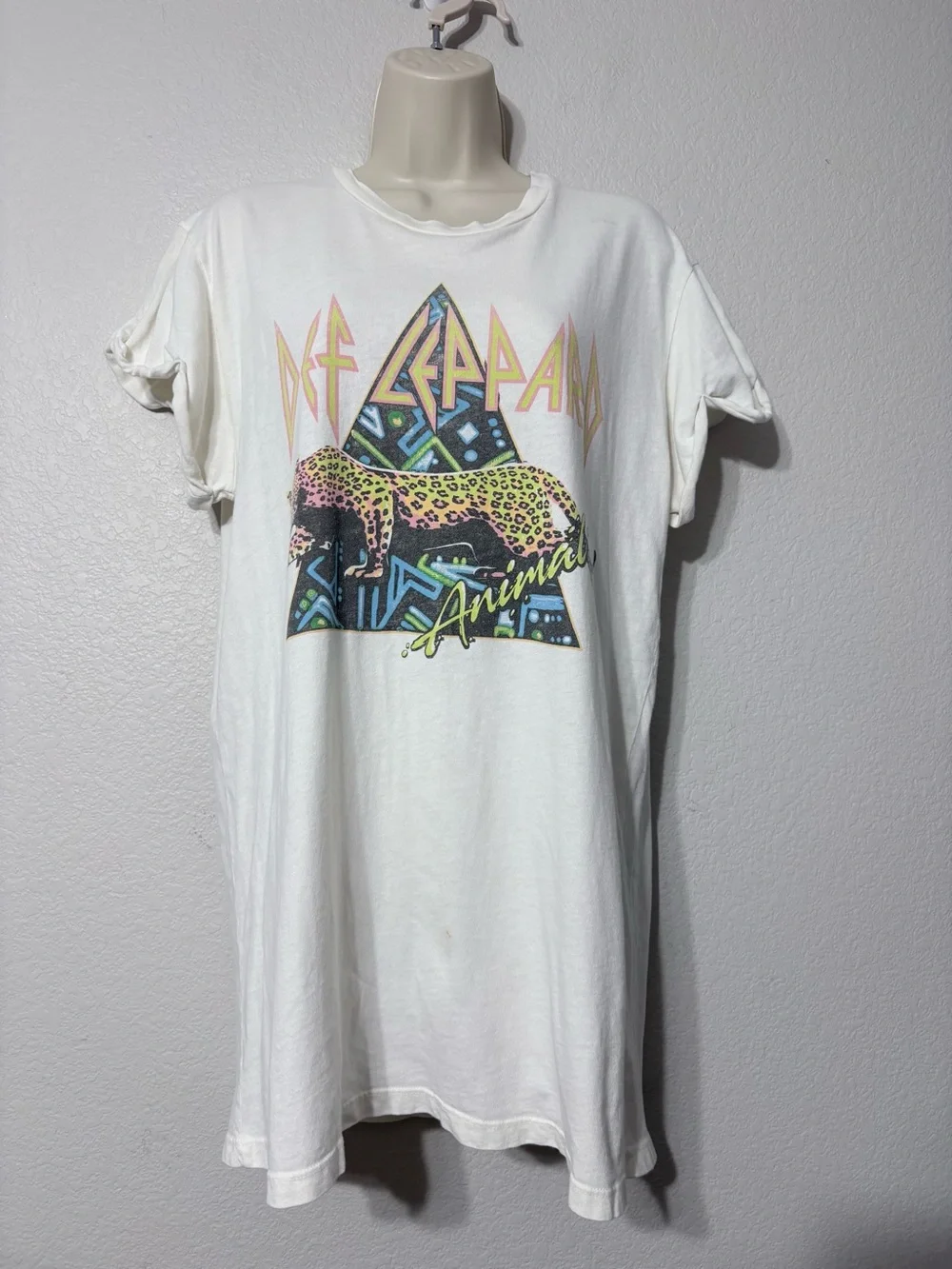 Daydreamer X Free People Def Leopard Band Tee Dress Cream Oversize Boyfriend M